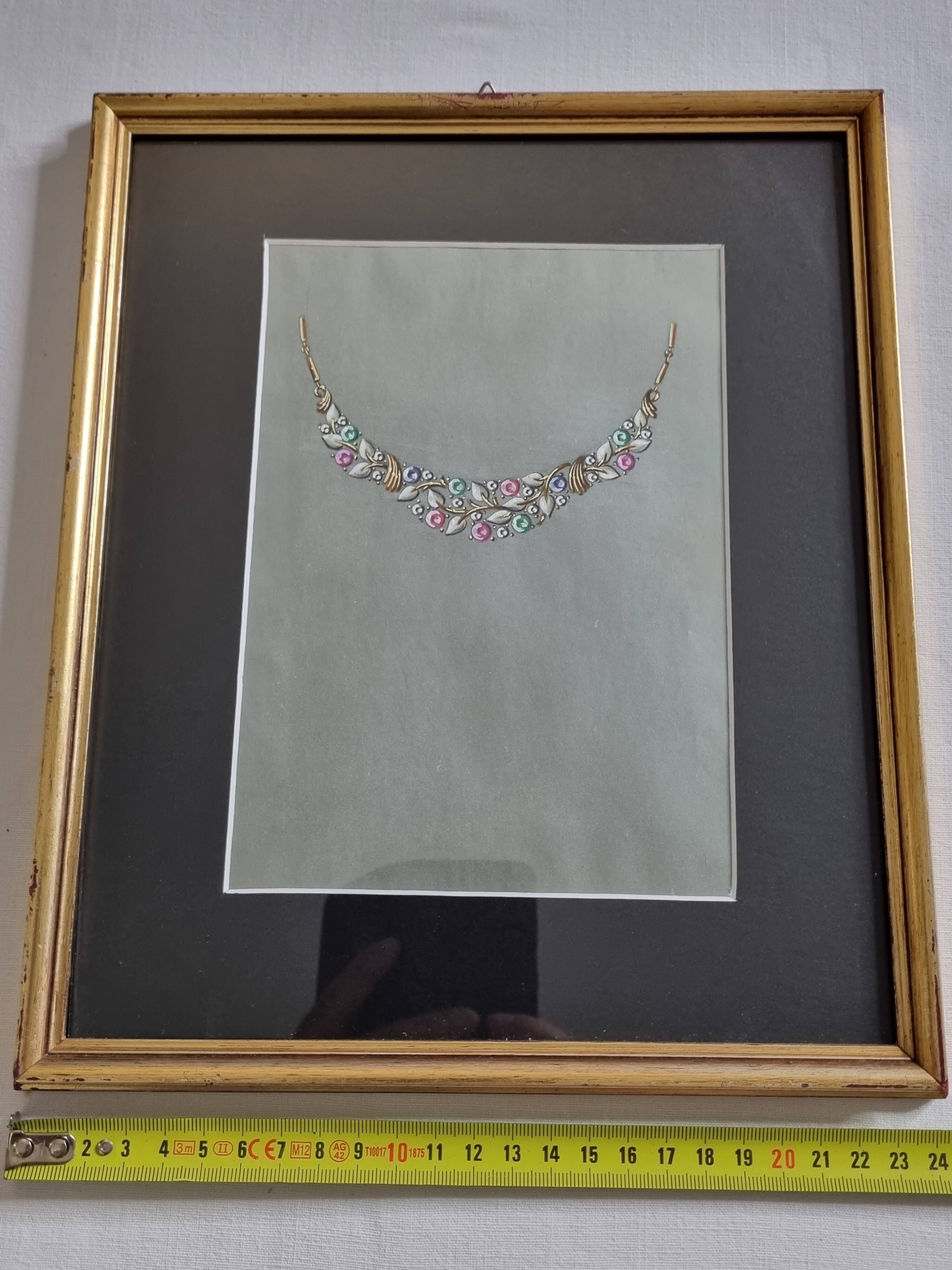 Original gouache from the 1930s, prototype of a unique jewel, New York jeweler, 24 x 28 cm