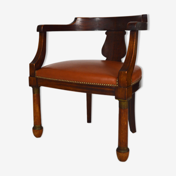 Fauteuil de bureau Empire, acajou et cuir, XIXe