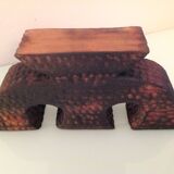 Brutalist chandelier with three heads in burnt wood / vintage 60s-70s