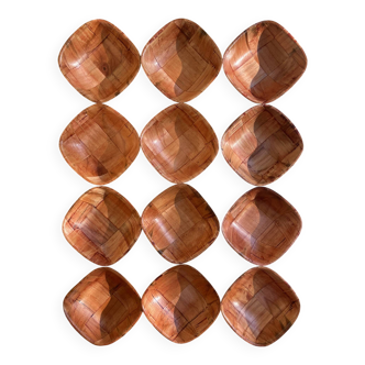 Set of 12 vintage wooden bowls