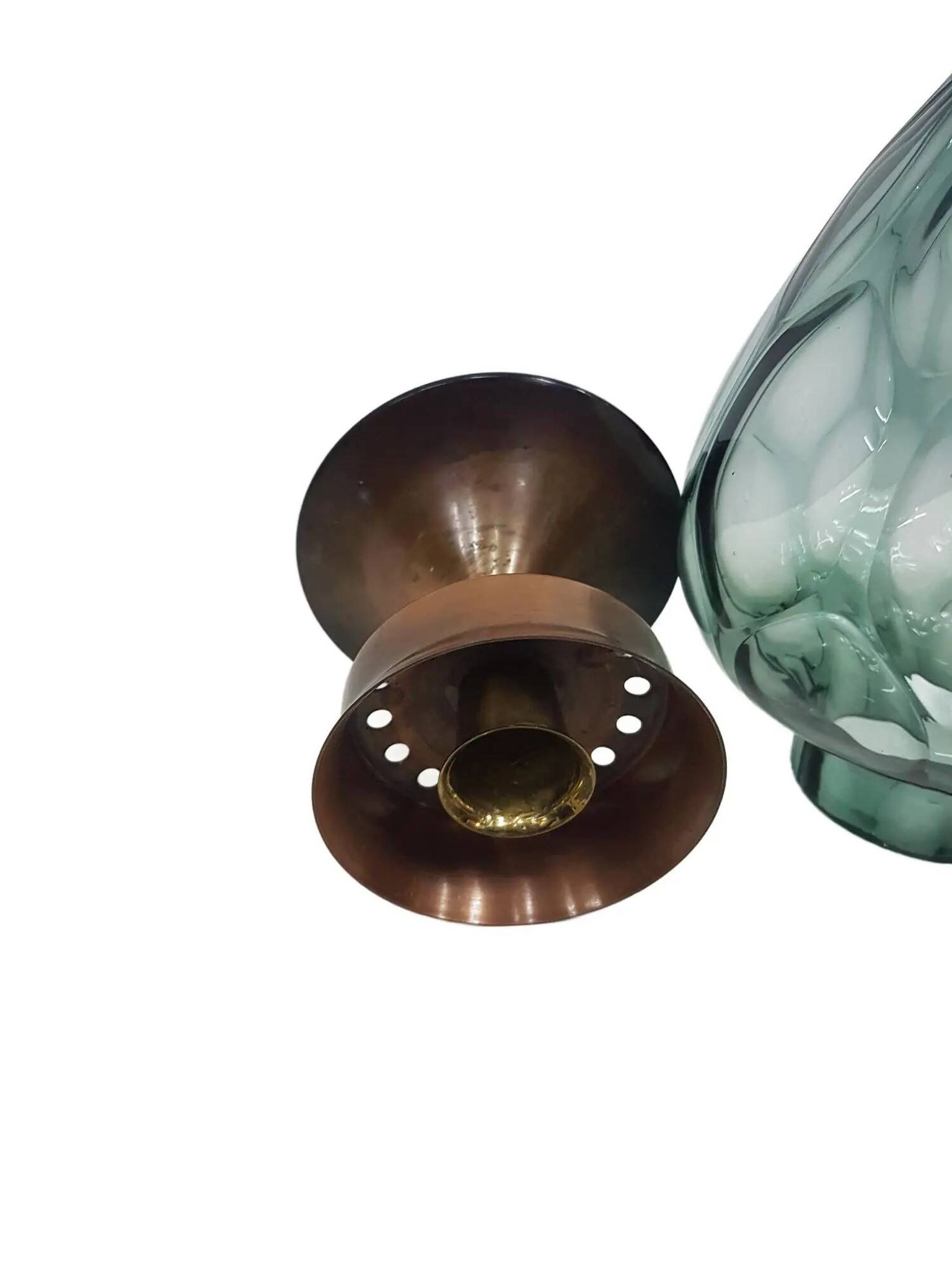 Candlestick, gold-tone brass, clear greenish glass, Austria, 1960s.