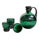 Vintage Murano Green Glass Liqueur Set with Hand-Painted Silver Decor – Decanter and Four Glasses, Italy, 1930s