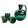 Vintage Murano Green Glass Liqueur Set with Hand-Painted Silver Decor – Decanter and Four Glasses, Italy, 1930s