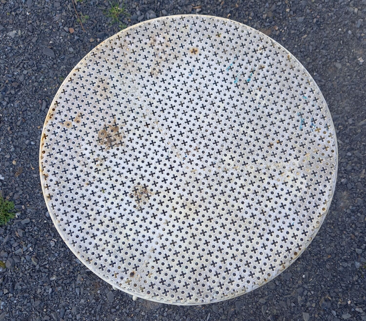 Vintage perforated metal coffee table