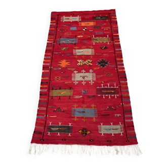 Kilim berbère unique et moyen, tapis rouge, kilim marocain, décoration rug