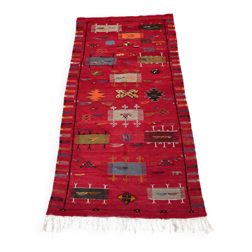 Kilim berbère unique et moyen, tapis rouge, kilim marocain, décoration rug