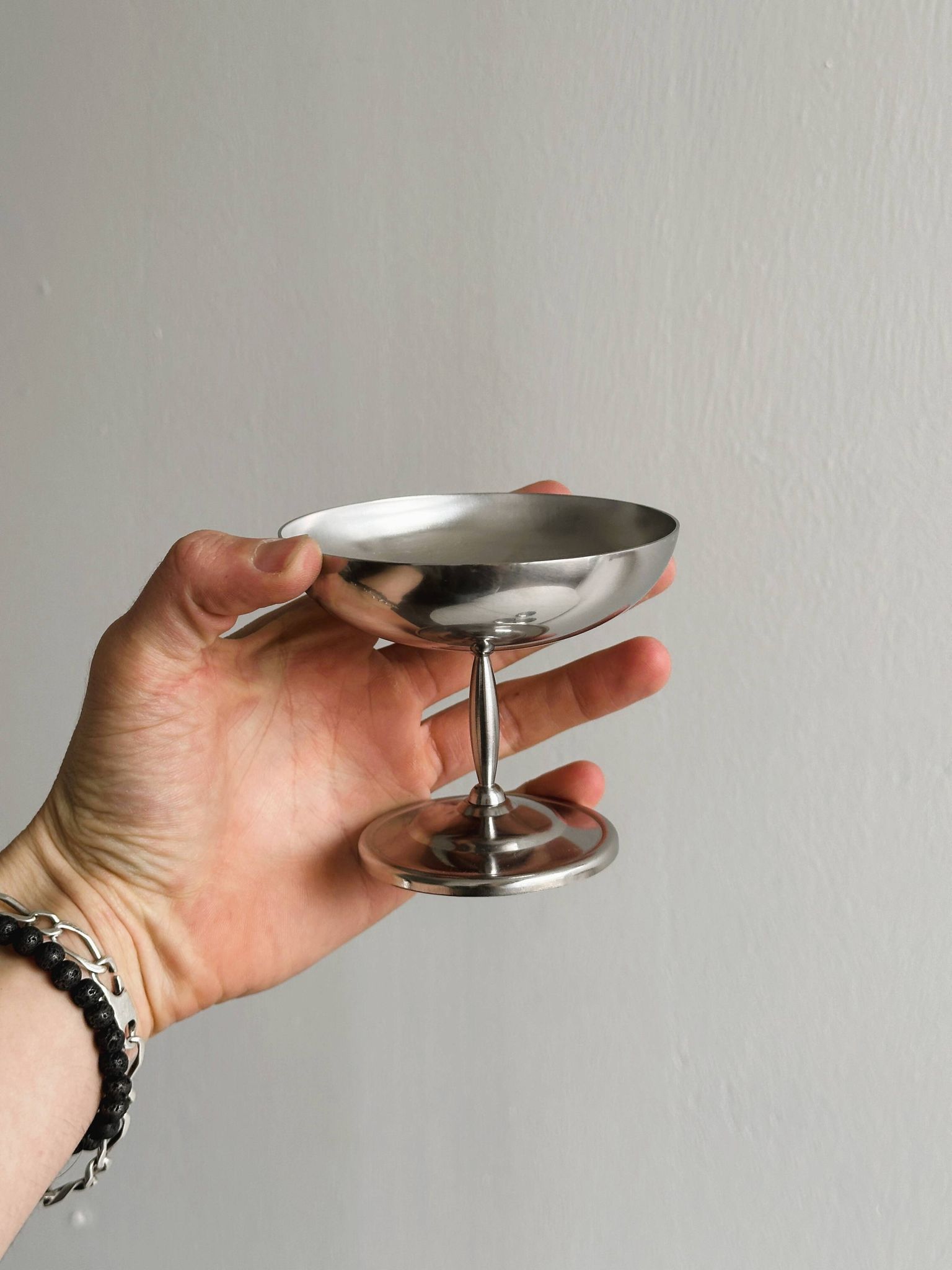 6 stainless steel dessert bowls on foot