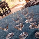 6 liqueur glasses in chiseled crystal, floral decoration, French work.