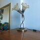Double flower lamp Art Nouveau – Intertwined brass stems & art glass type