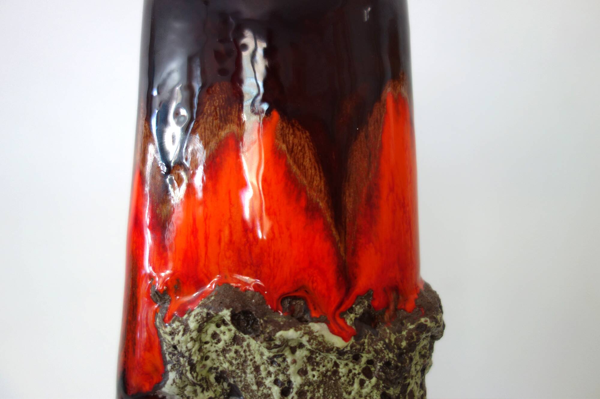 Large vintage Fat lava and enamel vase, H40cm