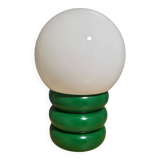 Lampe  à poser ,globe opaline et bois vert laqué vintage, 1980