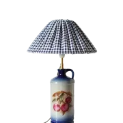 Vintage table lamp Hautlalampe: blue Alsace stone base and pleated Vichy shade.