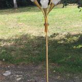 Vintage floor lamp in gilded brass with 5 glass tulips from the 50s