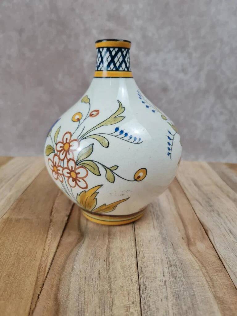 Antique hand-decorated faience vase – floral and bird design