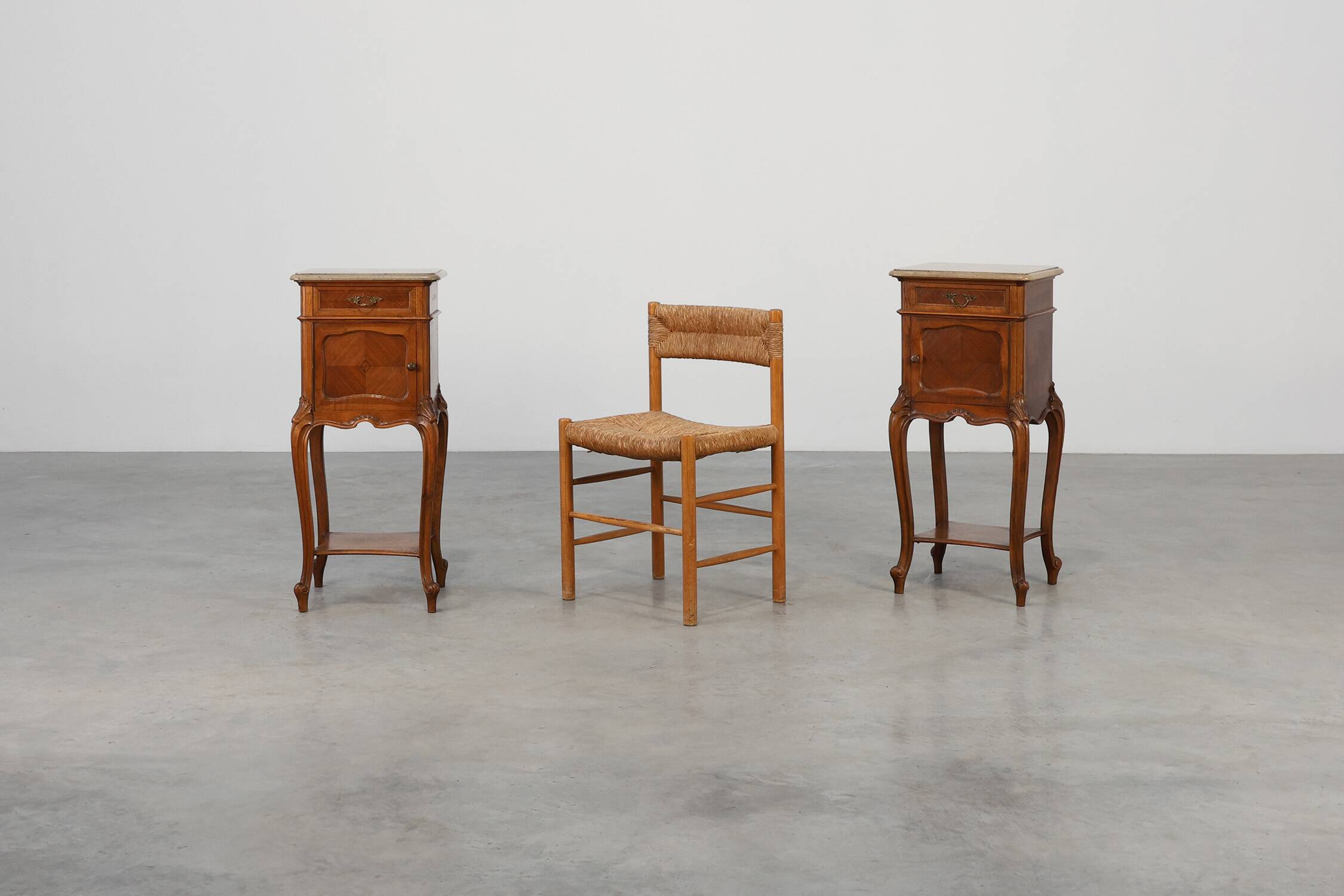 Pair Louis XV‑Style Nightstands with Marble Tops, France ca. 1900
