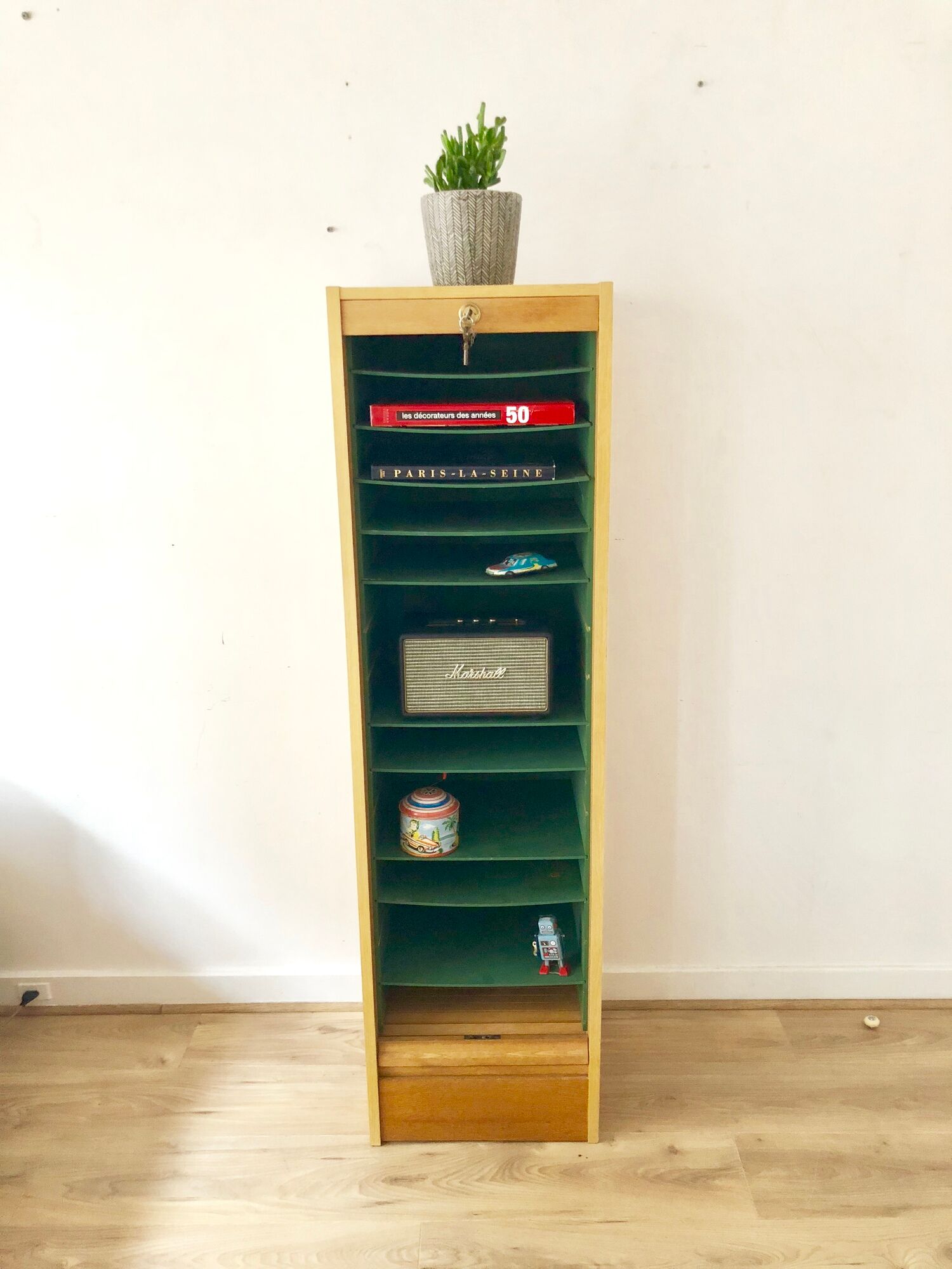 Classeur à rideau vintage en bois année 50/60