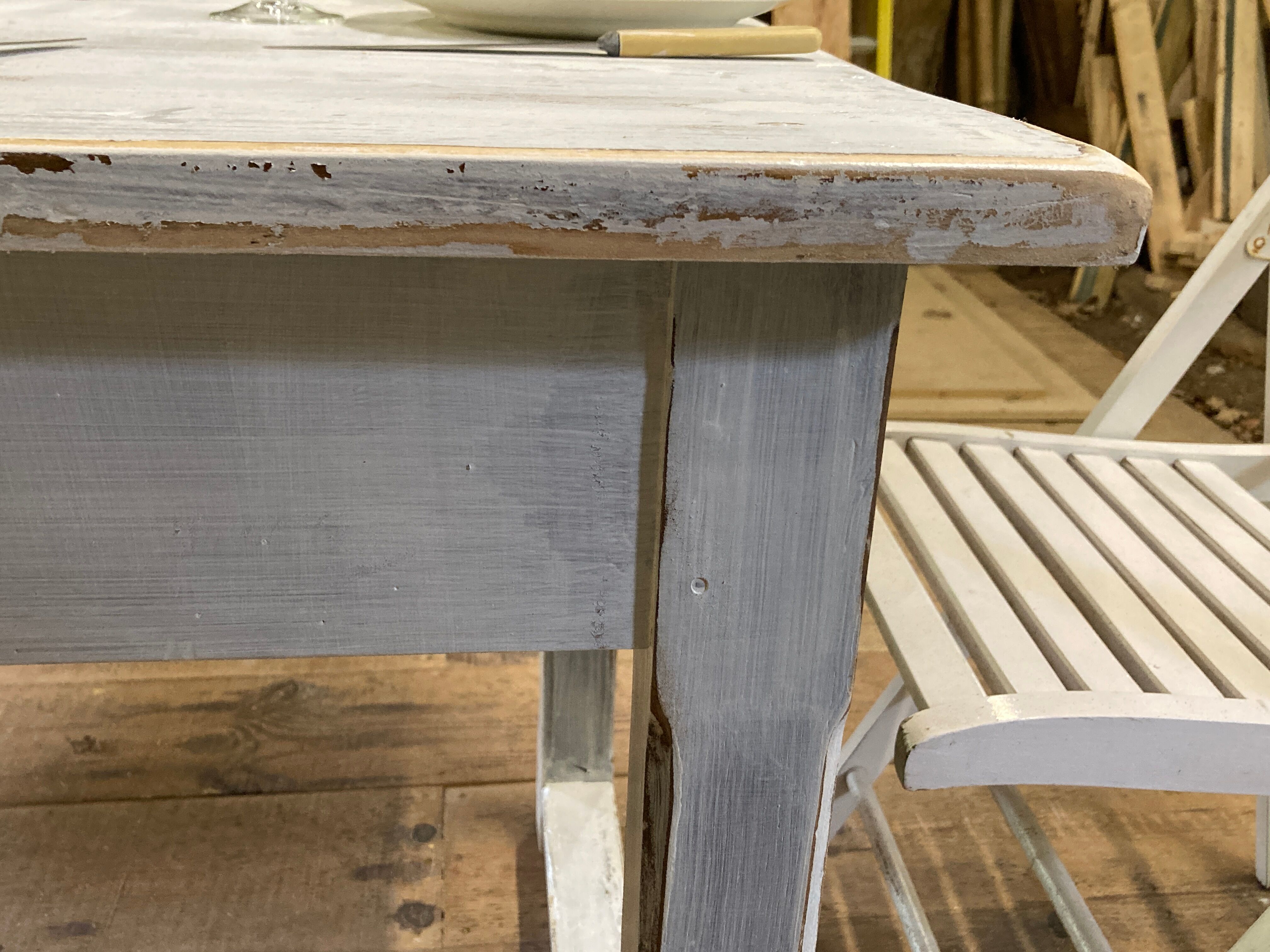 Farmhouse table 6 people white patinated in rectangular solid oak