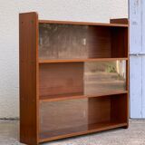 glass wall bookcase in vintage teak 1950