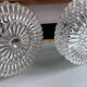 Pair of round vintage moulded glass ceiling lights.