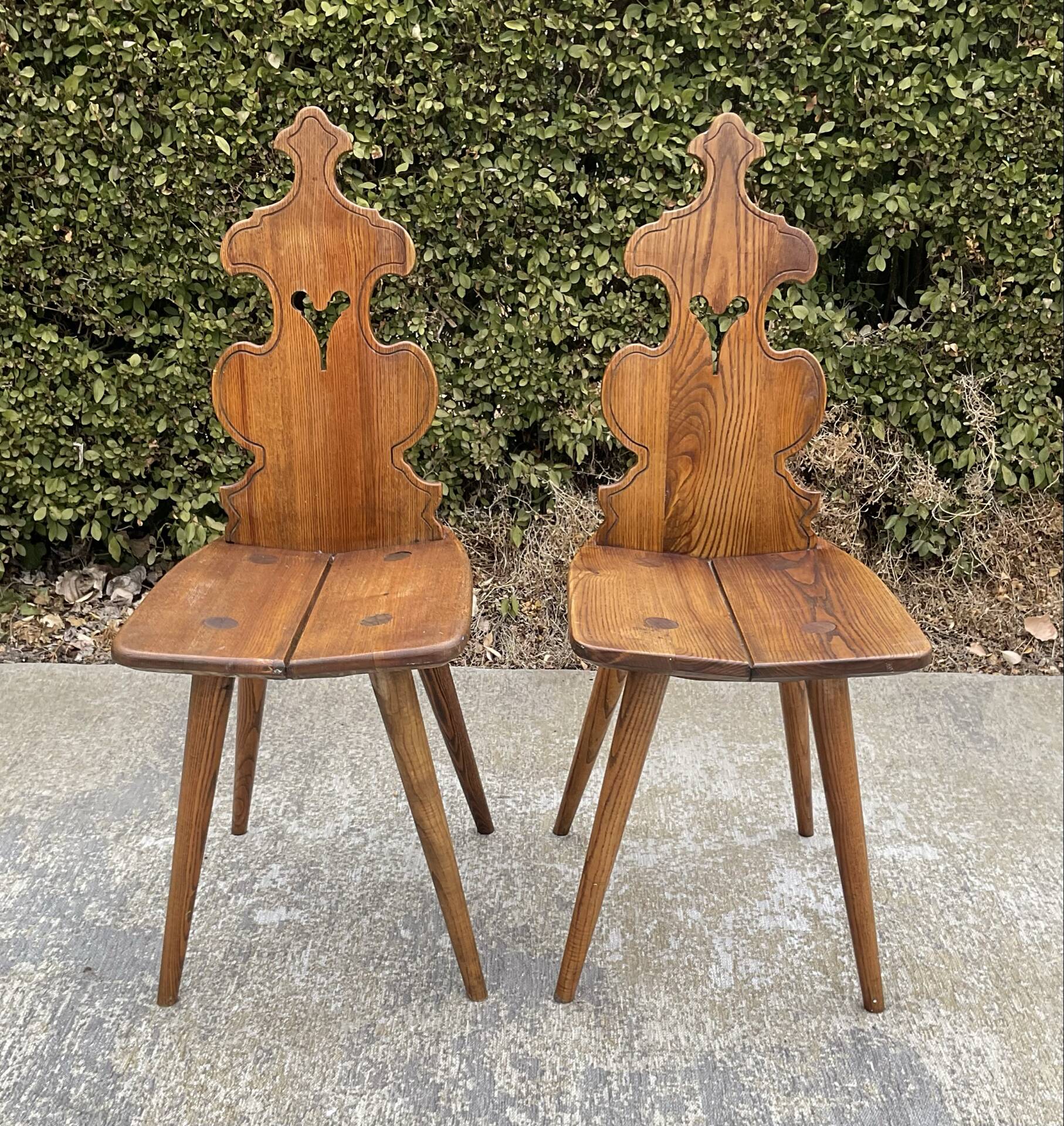 Pair of vintage Tyrolean chairs in solid wood
