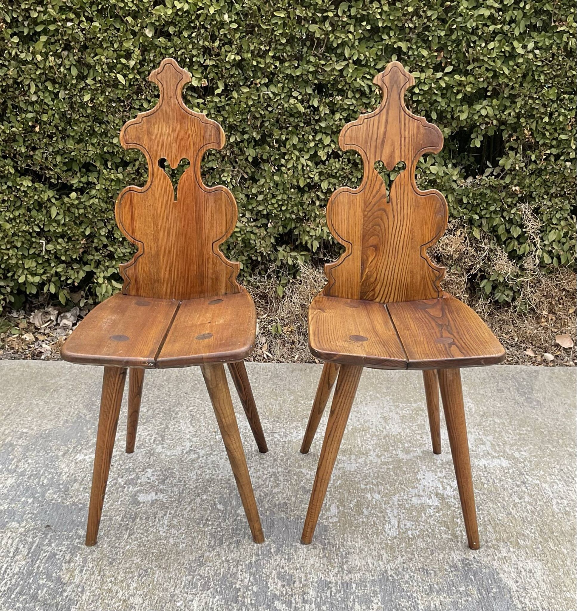 Pair of vintage Tyrolean chairs in solid wood