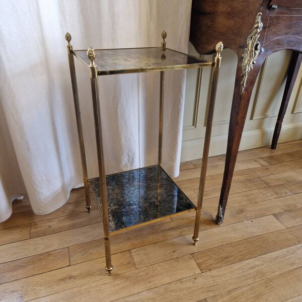 Bout de canapé ou guéridon Maison Baguès bronze et verre