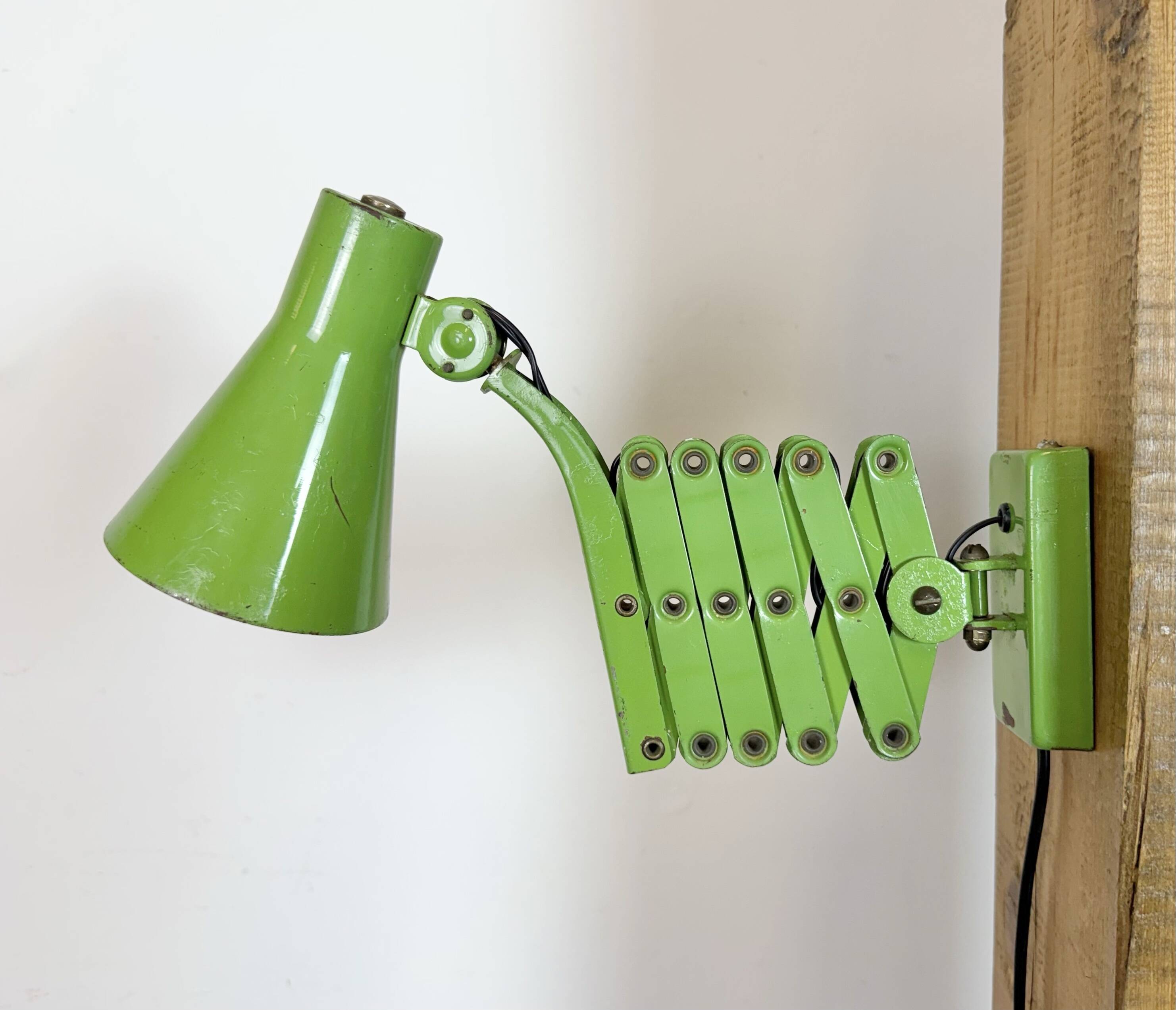 Green Industrial German Scissor Wall Lamp from Kaiser Leuchten, 1960s