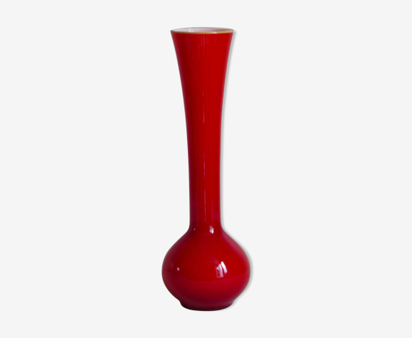 Vase soliflore vintage en opaline rouge années 70 | Selency