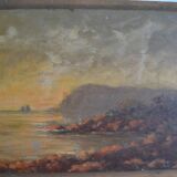 Tableau ancien bord de mer peinture marine HSP signé A. Raynal