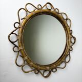 Spanish rattan bamboo oval mirror, 1960s