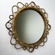 Spanish rattan bamboo oval mirror, 1960s