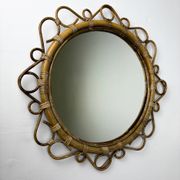 Spanish rattan bamboo oval mirror, 1960s