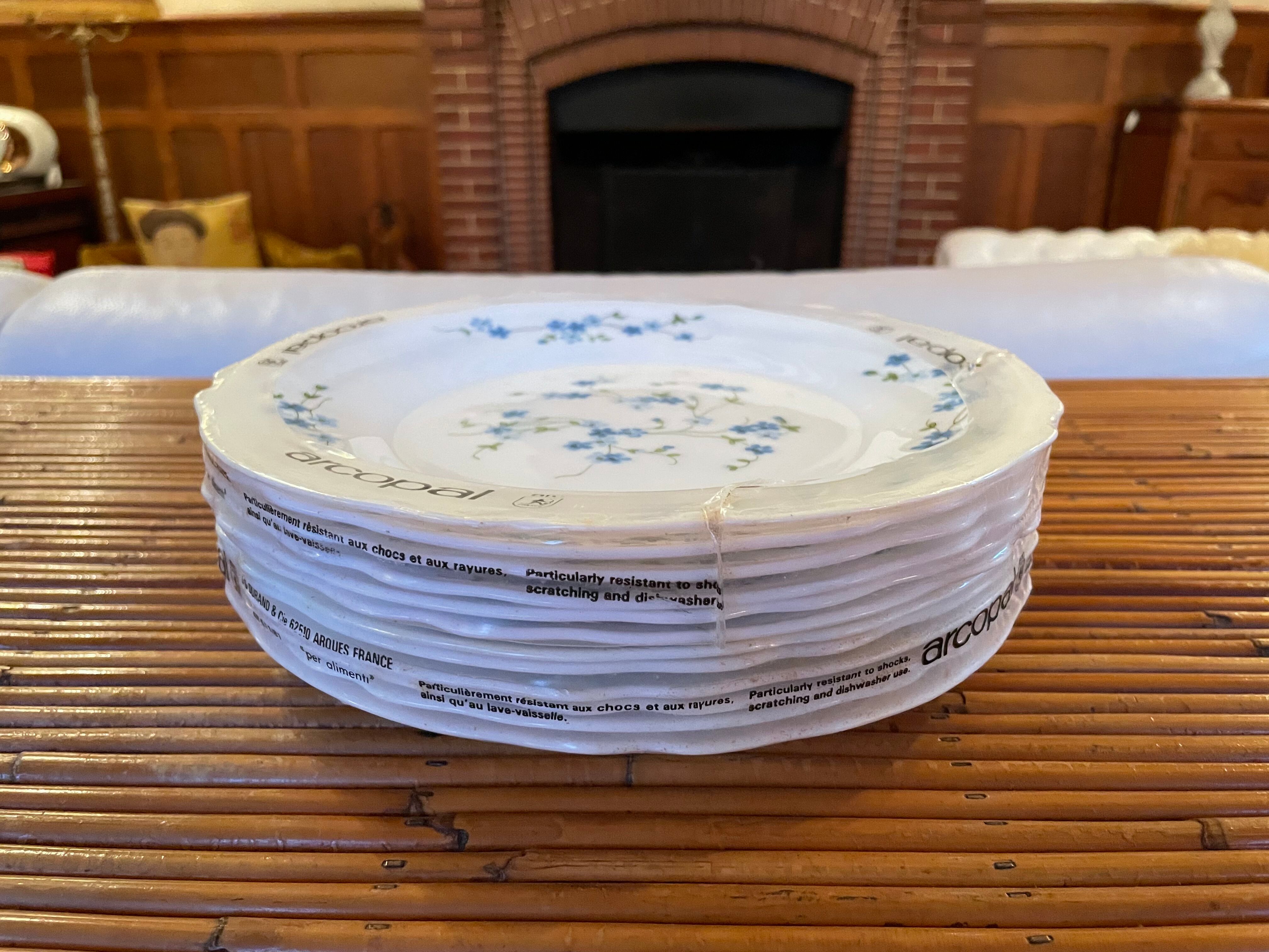 Lot De 6 Assiettes Creuses Arcopal Véronica Vintage – Décor Myosotis, Fabriquées En France