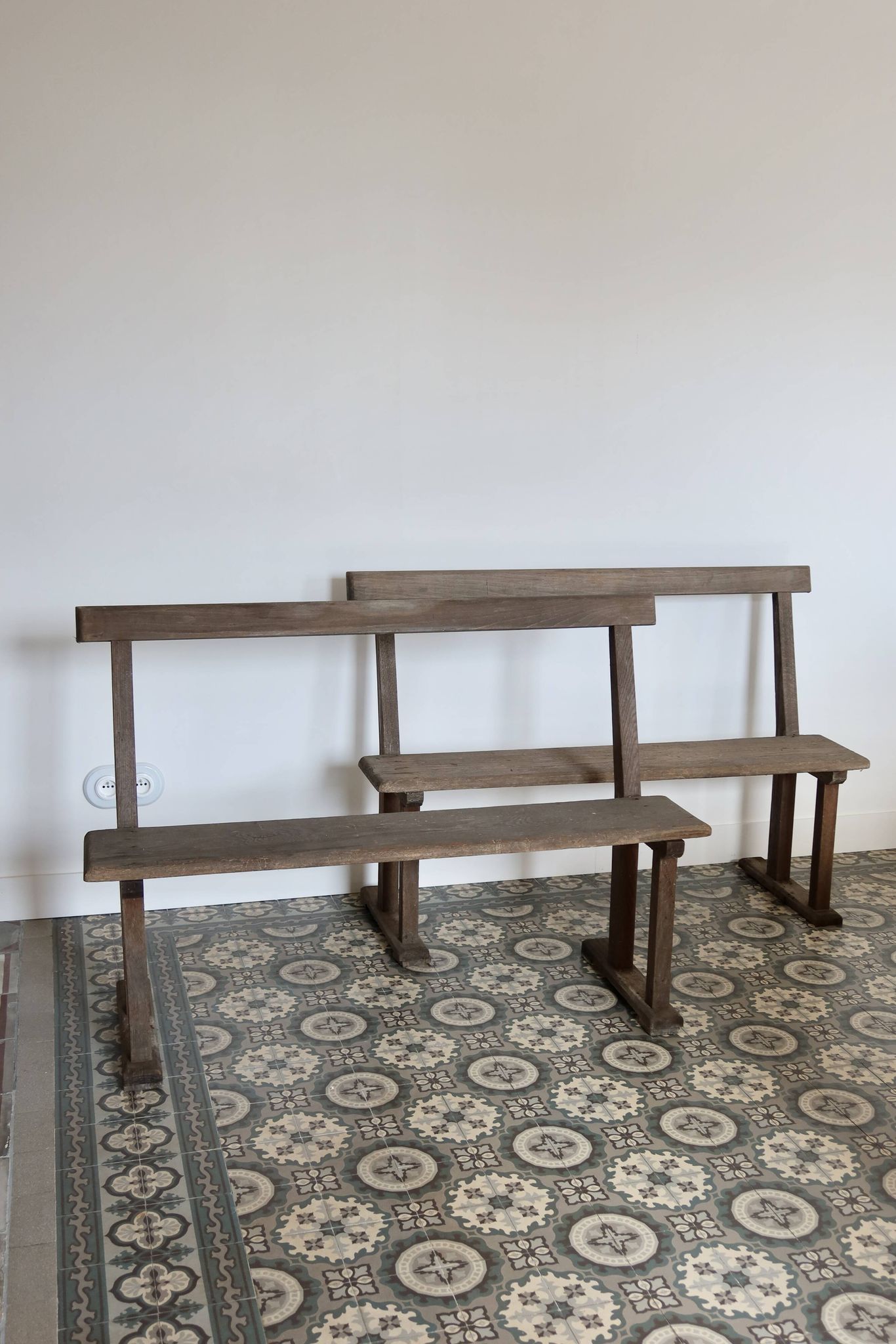 Pair of old wooden church benches – rustic chapel benches