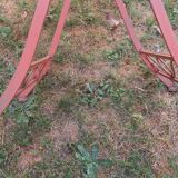 Mid century distressed painted iron garden table and 2 chairs