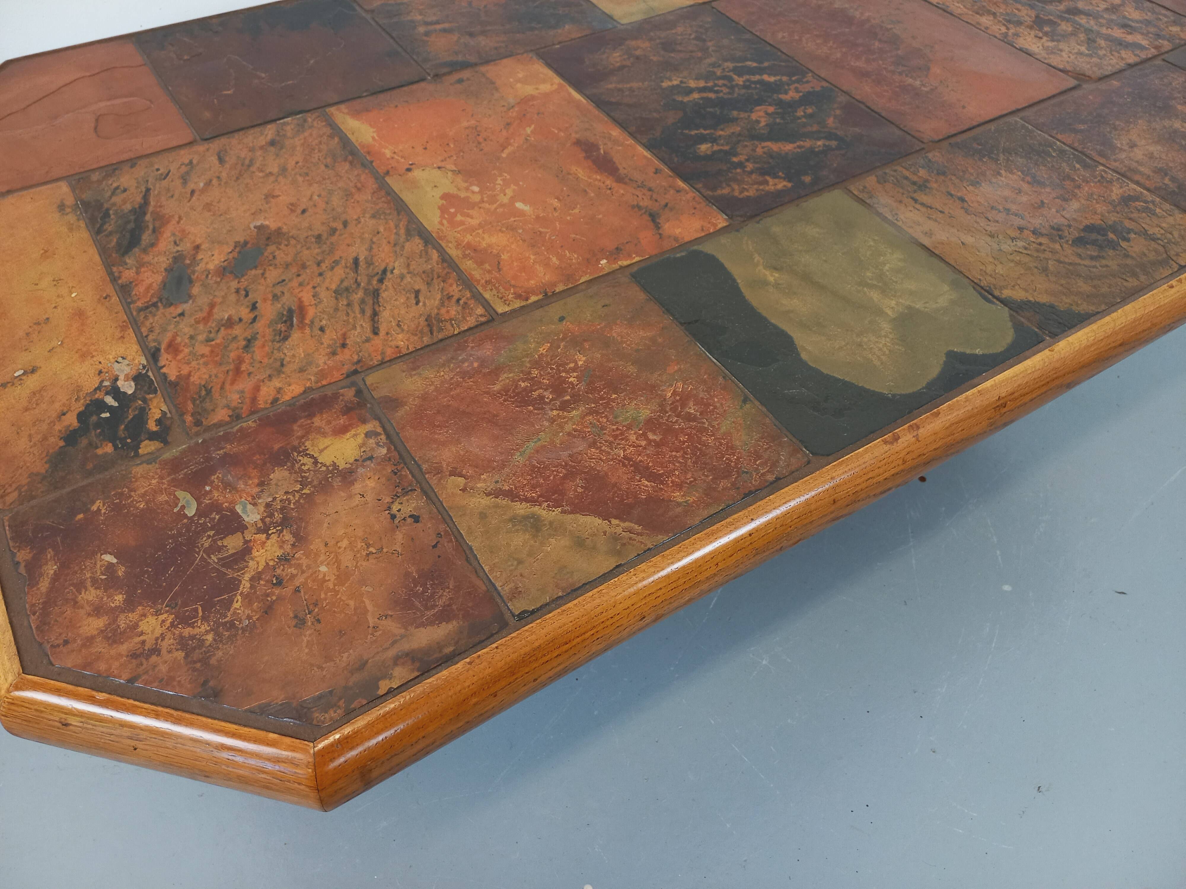 Vintage Brutalist Stone and Oak Coffee Table from the 70s 80s