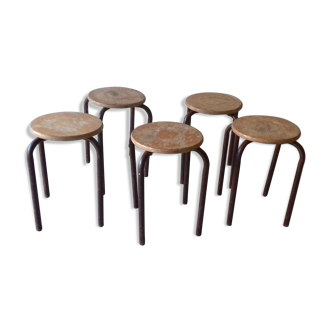 Lot de 5 tabourets scolaire vintage