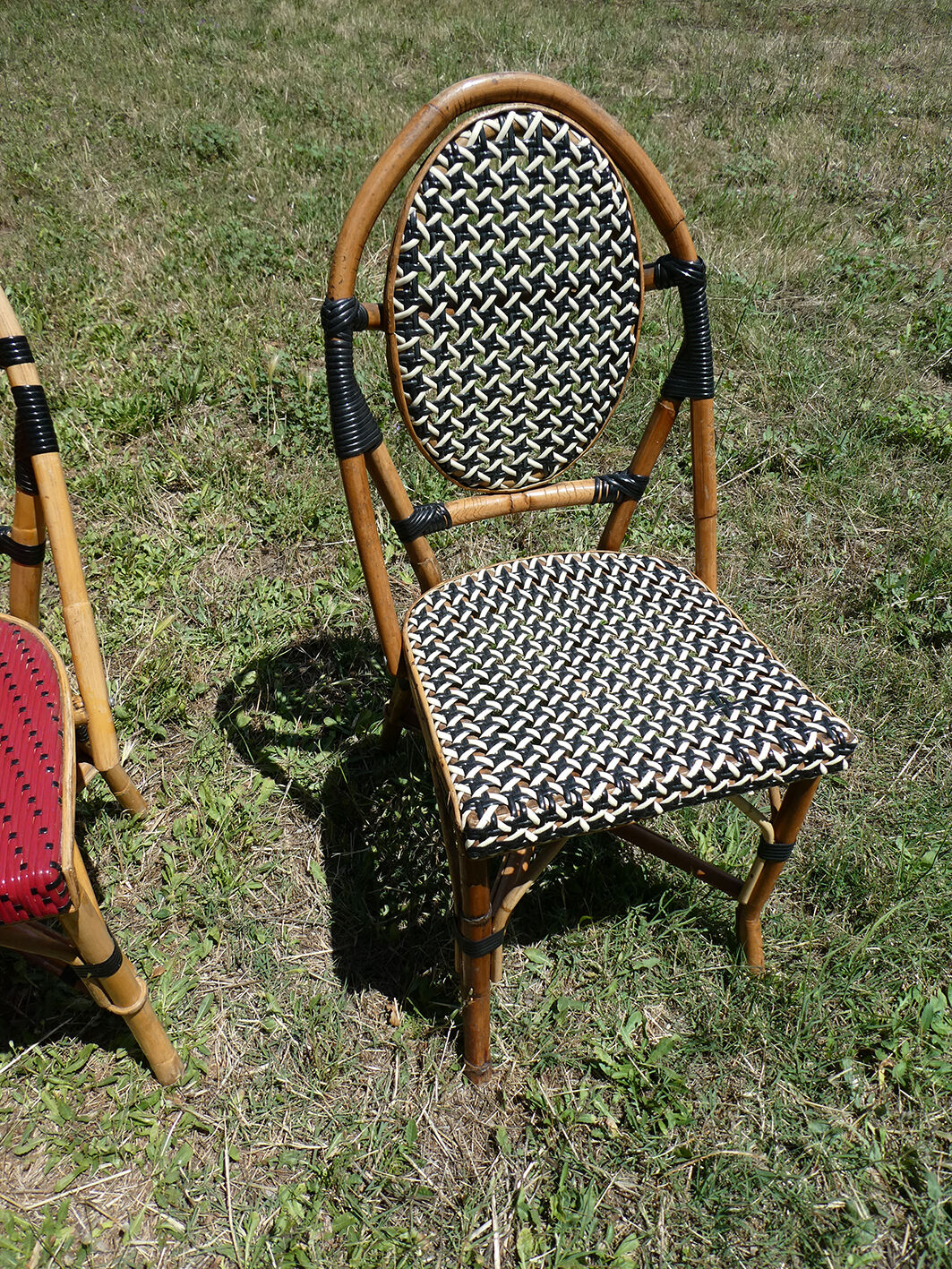 Lot of 4 chairs bistro terrace "Parisian" rattan and braiding