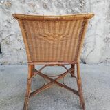 Armchair in wicker rattan and scoubidou