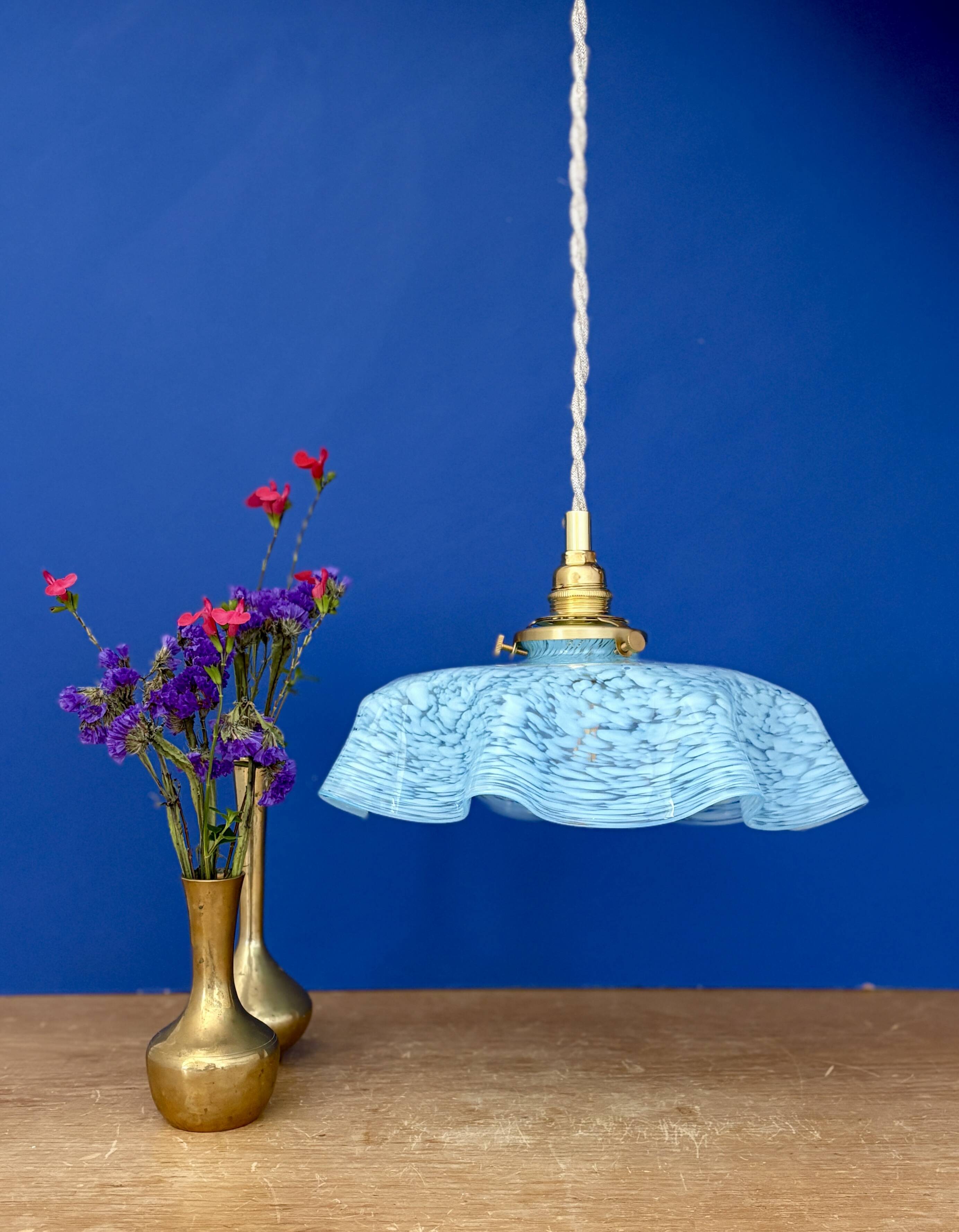 Vintage blue Clichy glass pendant light