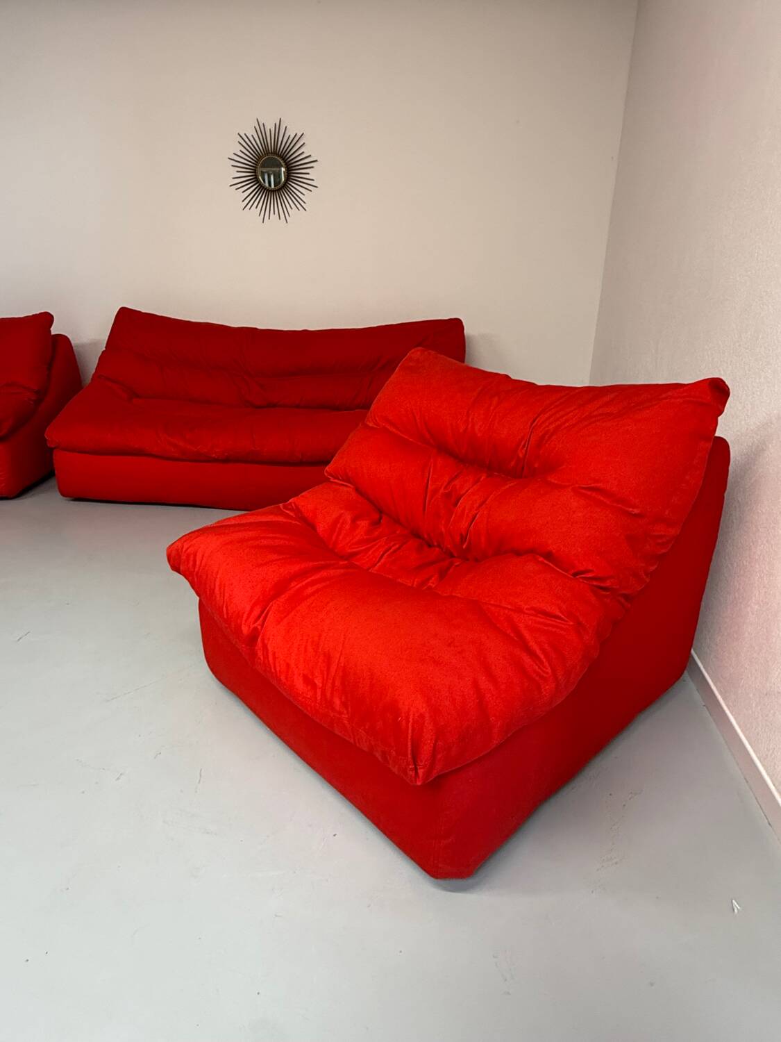 Living room sofa and 2 armchairs French design Steiner 70s vintage fabric