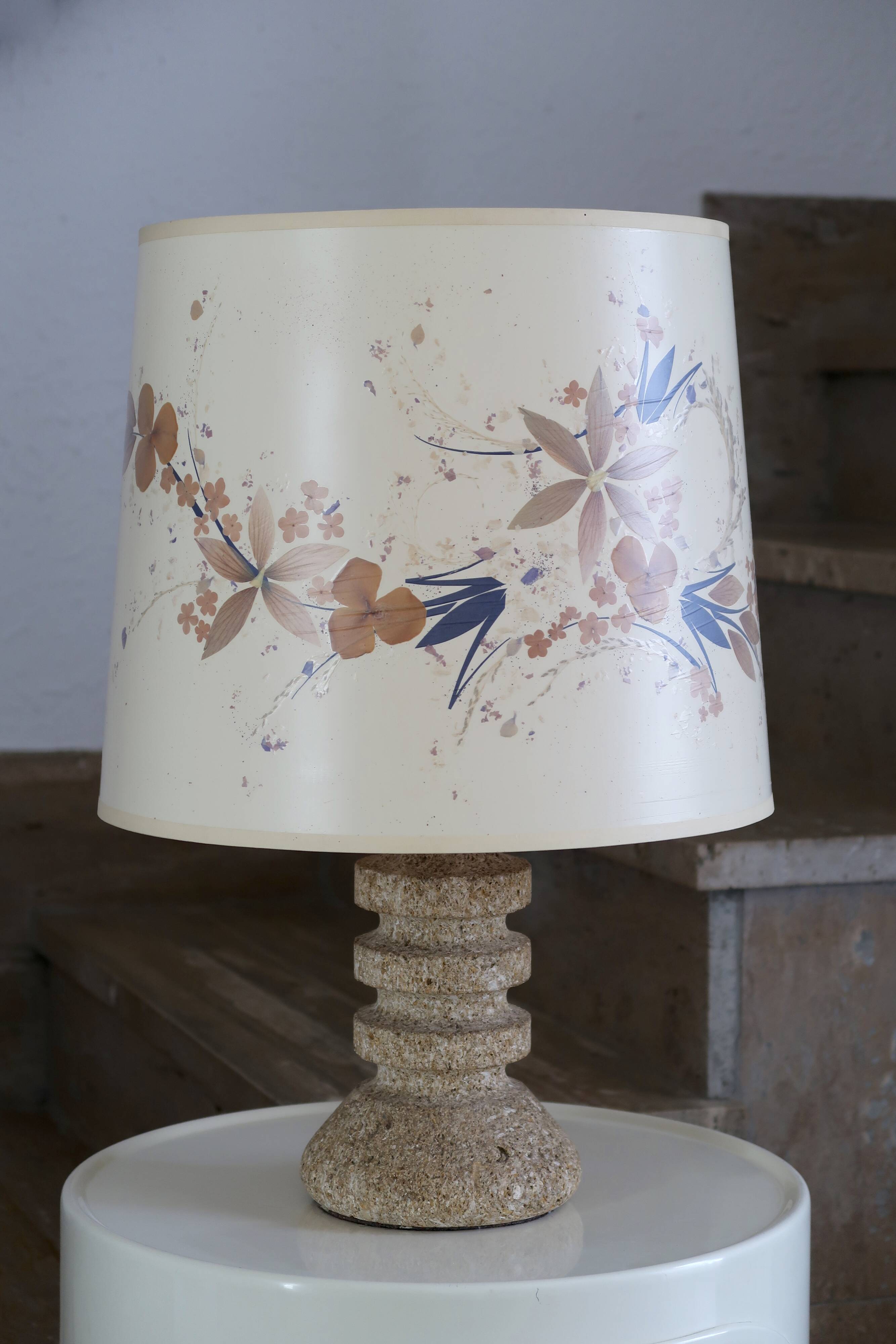 Stone lamp, herbarium lampshade, 60s