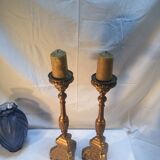 Pair of ancient carved gilded wood candlesticks - 18th century