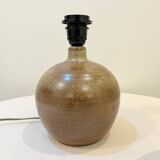 Large lamp signed JB in vintage beige stoneware 1970s ribbon lampshade 70s bohemian chic