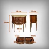 Small demi-lune jump commode in marquetry, transitional style between Louis XV and Louis XVI – early 20th century.