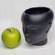 Anthropomorphic pot cover in matt black glazed ceramic, 80s