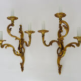 Pair of bronze sconces acanthus leaves with 3 fires Louis XV style