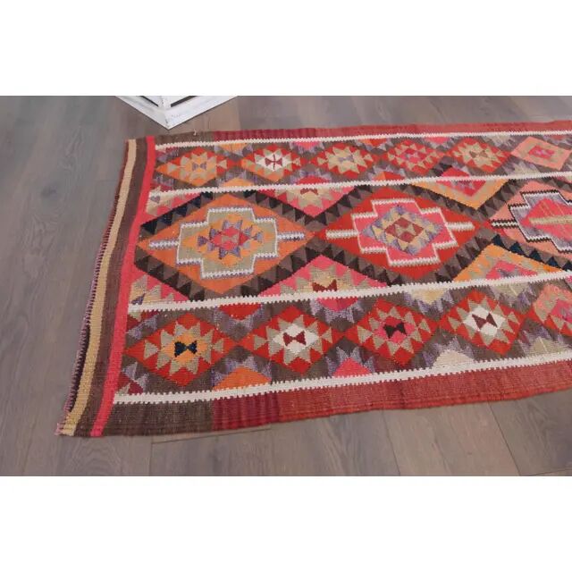 1970s Vintage Turkish Hand-Knotted Wool Cotton Red Runner Rug 83x314