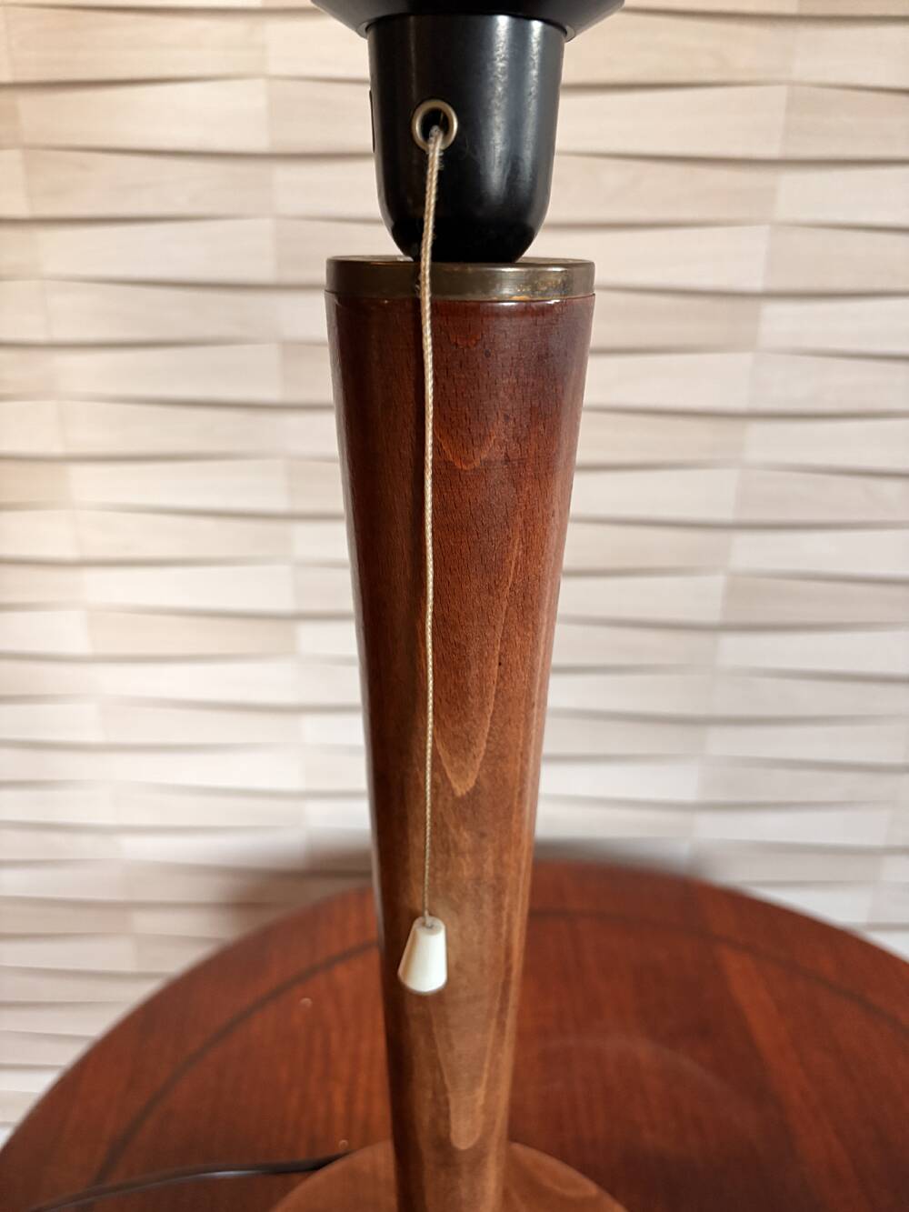 Vintage Unilux lamp in wood and opal glass, Scandinavian style.