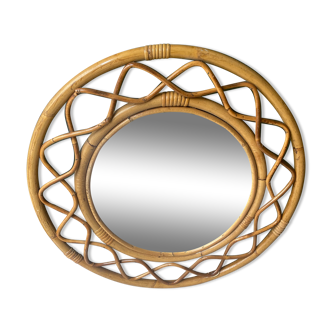 Round vintage rattan mirror